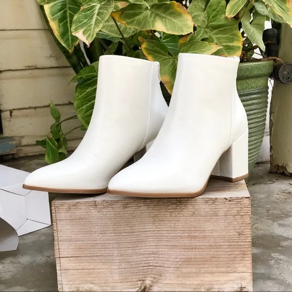 White Vegan Leather Ankle Boots - Picture 5 of 7